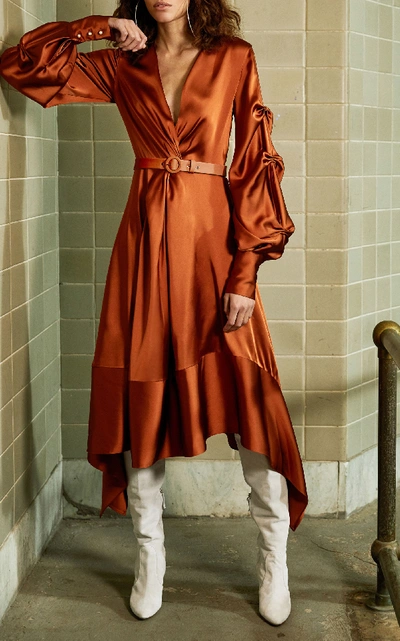 Shop Jonathan Simkhai Fluid Satin Keyhole Midi Dress In Orange