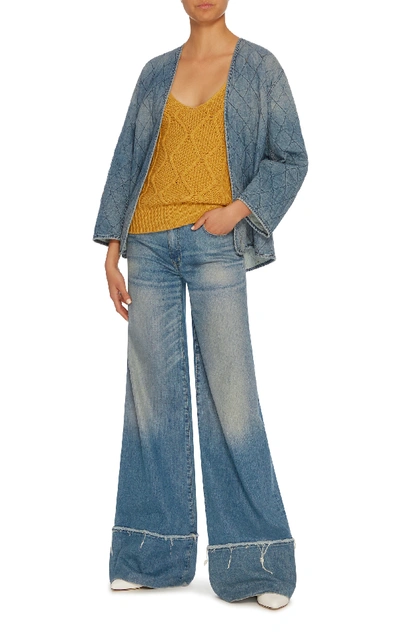 Shop Nili Lotan Savina Mid Rise Wide Leg Frayed Hem Jean In Blue