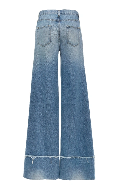 Shop Nili Lotan Savina Mid Rise Wide Leg Frayed Hem Jean In Blue