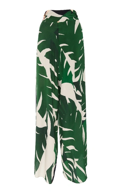Shop Adriana Degreas Geometric Foliage Pareo Pants In Green