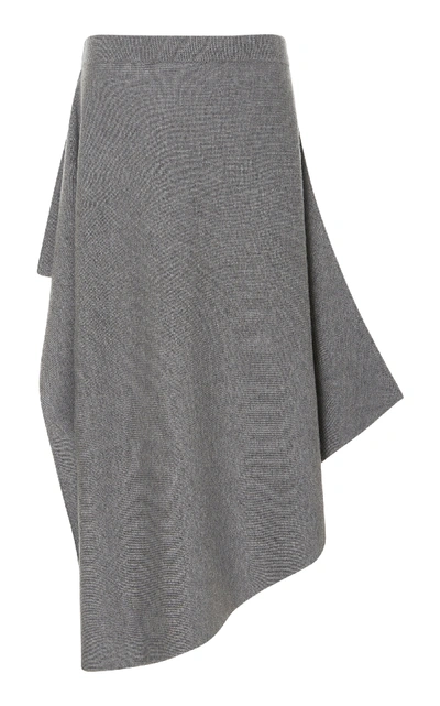 Shop Jw Anderson Asymmetric Merino Wool Midi Skirt In Grey