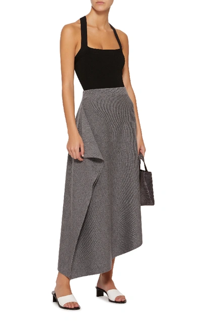 Shop Jw Anderson Asymmetric Merino Wool Midi Skirt In Grey