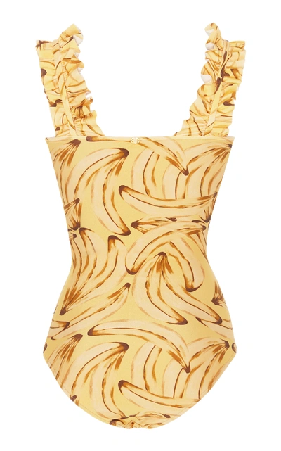 Shop Adriana Degreas Muse Print Swimsuit With Ruffles In Yellow