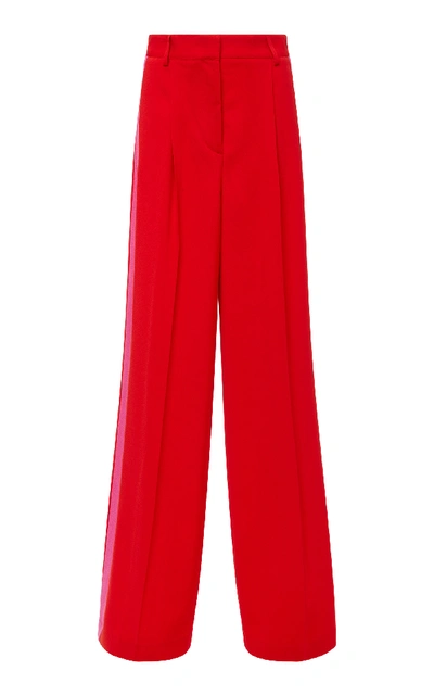 Shop Msgm Two-tone Crepe Wide-leg Pants In Red