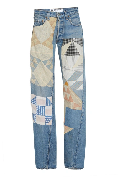 Shop B Sides M'o Exclusive Mid-rise Patchwork Straight-leg Jeans In Blue