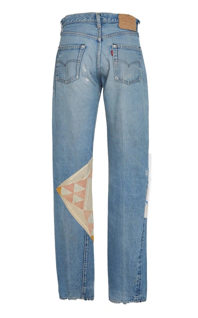 Shop B Sides M'o Exclusive Mid-rise Patchwork Straight-leg Jeans In Blue