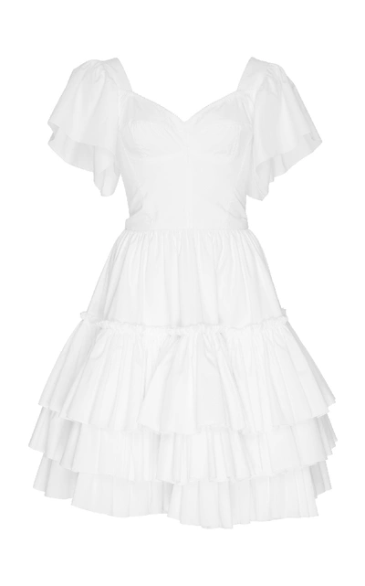 Shop Dolce & Gabbana Bustier Cotton Poplin Mini Dress In White