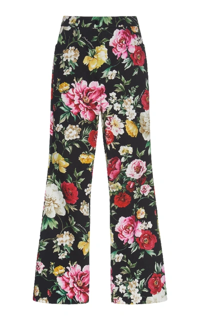 Shop Dolce & Gabbana Floral-print Stretch-cotton Flared-leg Pants
