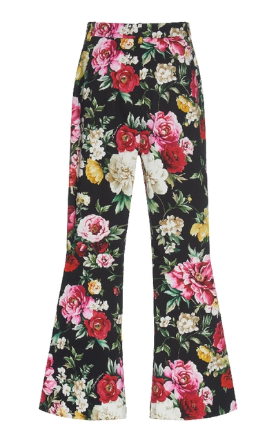Shop Dolce & Gabbana Floral-print Stretch-cotton Flared-leg Pants
