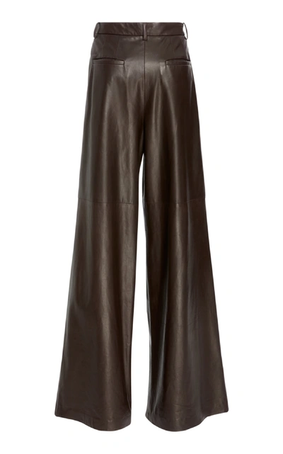 Shop Nili Lotan Nico Leather Wide-leg Pant In Brown