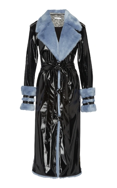 Shop Eleanor Balfour Exclusive Serena Faux Fur-trimmed And Vinyl Trench Coat In Black