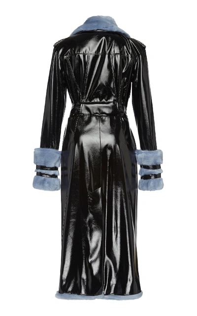 Shop Eleanor Balfour Exclusive Serena Faux Fur-trimmed And Vinyl Trench Coat In Black