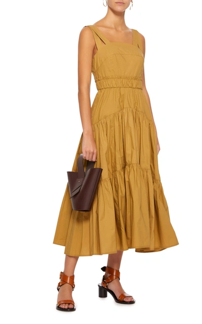 Shop Proenza Schouler Cotton Tiered Poplin Midi Dress In Brown