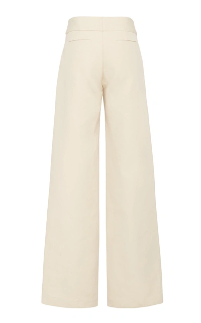 Shop Marina Moscone Wide Leg Cotton Blend Trousers In Neutral