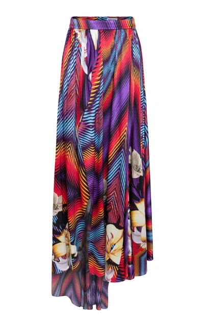 Shop Adriana Iglesias Eden Asymmetric Silk Satin Skirt In Print