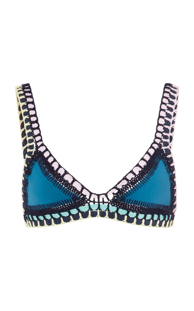 Shop Kiini Flor Crochet-trimmed Triangle Bikini Top In Blue