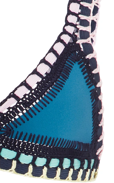 Shop Kiini Flor Crochet-trimmed Triangle Bikini Top In Blue