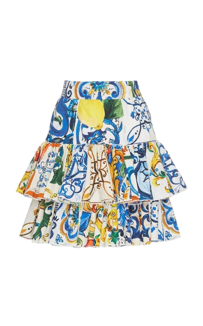 Shop Dolce & Gabbana Maiolica-print Tiered Mini Skirt