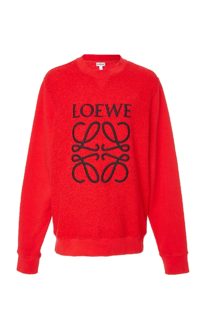 Shop Loewe Anagram Cotton Sweater In Red