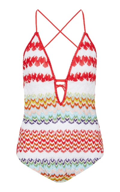 Shop Missoni Crochet-knit Swimsuit In Multi