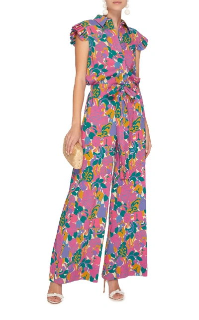 Shop La Doublej Pleated Floral-print Crepe Jumpsuit