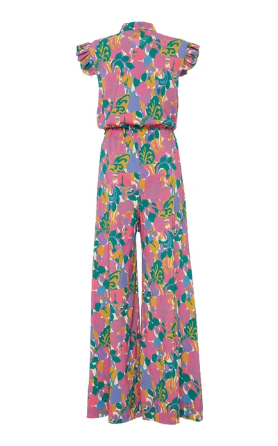 Shop La Doublej Pleated Floral-print Crepe Jumpsuit