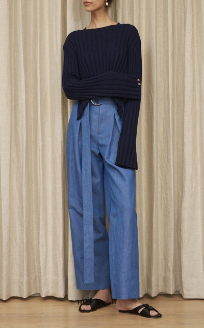Shop Arias Belted Wide-leg Pant In Blue