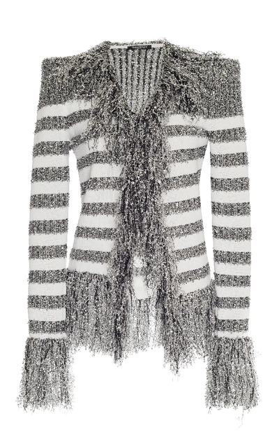 Shop Balmain Striped Knit Jacket