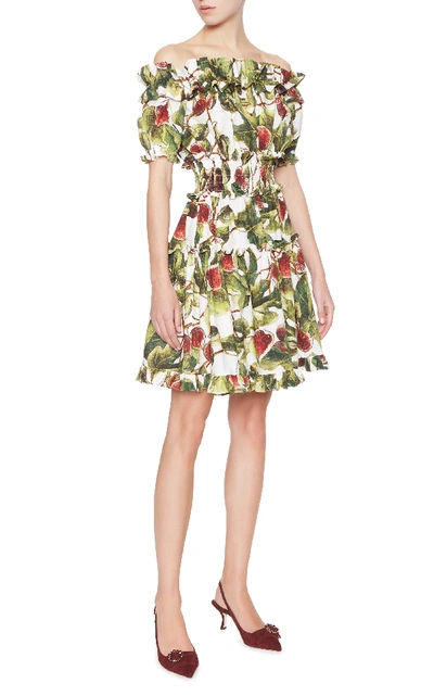 Shop Dolce & Gabbana Off-the-shoulder Printed Cotton-poplin Mini Dress