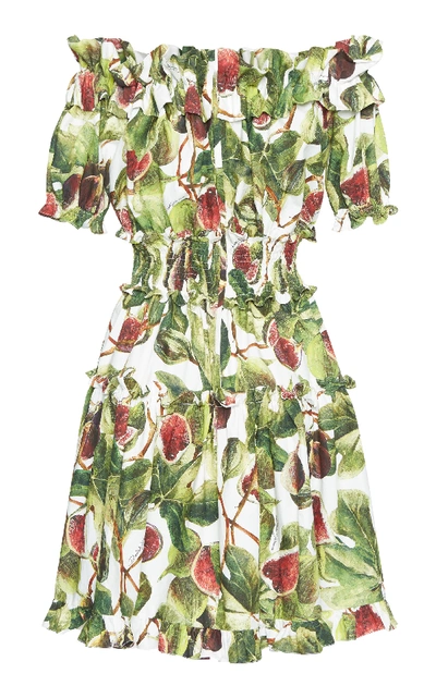 Shop Dolce & Gabbana Off-the-shoulder Printed Cotton-poplin Mini Dress
