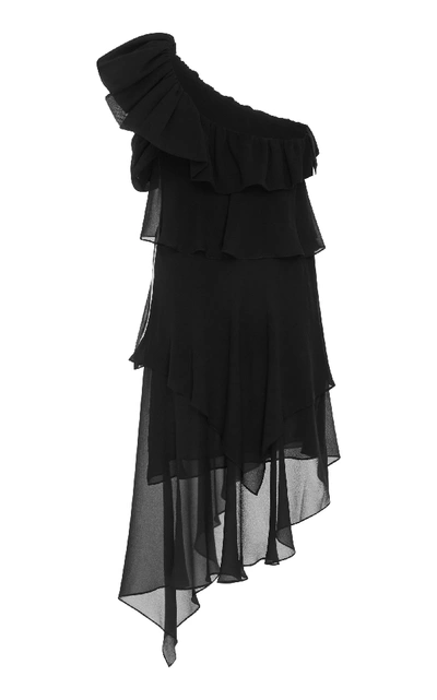 Shop Givenchy Silk Georgette One Shoulder Short Dress With Ruffles In Black