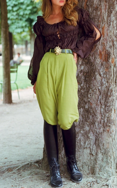 Shop Acheval Pampa Al Boleo Draped Straight Leg Pants In Green