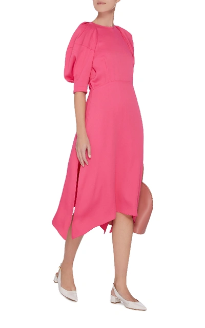 Shop Khaite Asymmetric Cutout Crepe Midi Dress In Pink