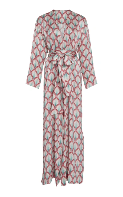 Shop Seren London Mo Mo Printed Silk Wrap Dress In Pink