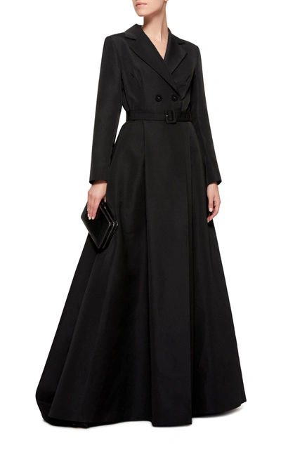 Shop Bouguessa Belted Taffeta Coat Gown In Black
