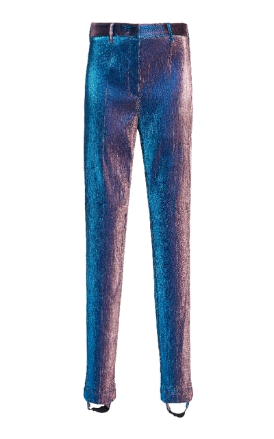 Shop Roberto Cavalli Stirrup High-rise Metallic Skinny Pants
