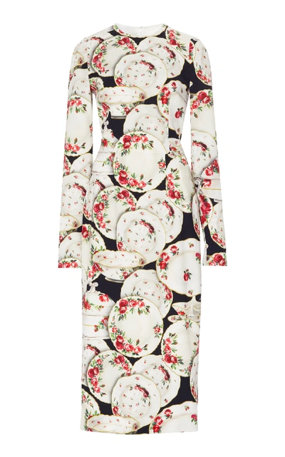 Shop Dolce & Gabbana Plate Print Midi Dress In Multi