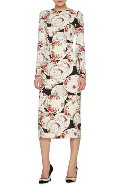 Shop Dolce & Gabbana Plate Print Midi Dress In Multi