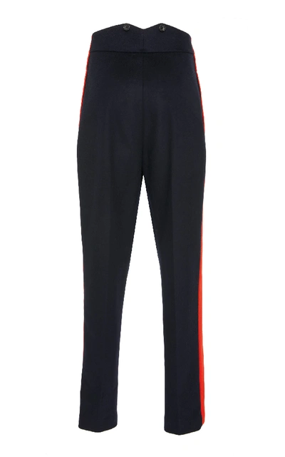 Shop Joseph Annam Striped Wool And Cashmere-blend Straight-leg Pants In Navy