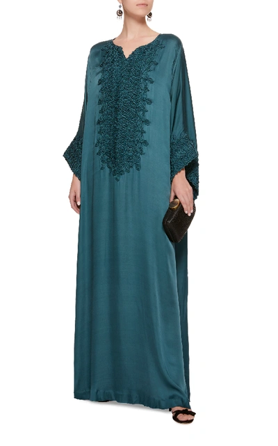 Shop Bthaina Embroidered Jersey Caftan In Green