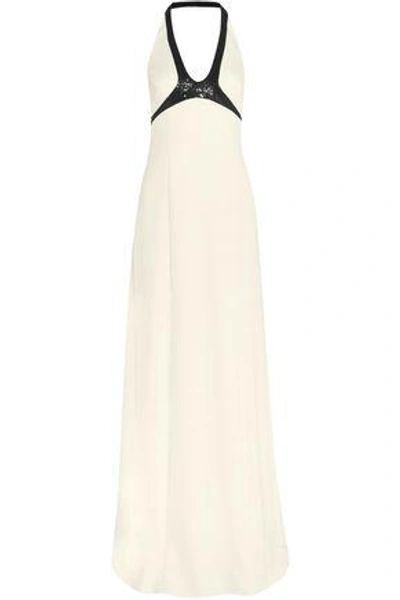 Shop Narciso Rodriguez Woman Sequin-embellished Silk-blend Halterneck Gown Cream
