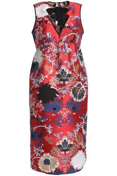 Shop Rochas Woman Cutout Cotton-blend Brocade Dress Crimson