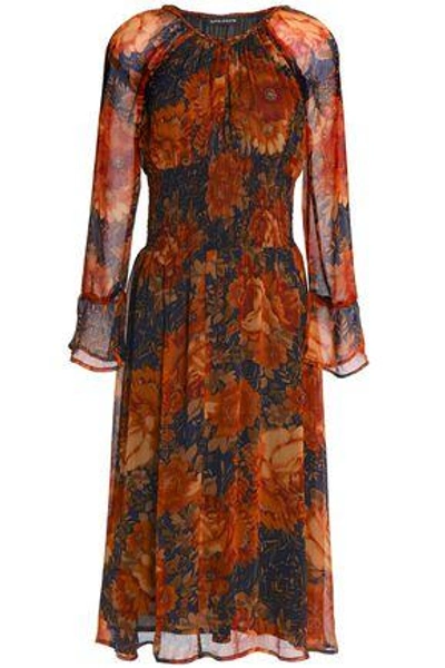 Shop Antik Batik Woman Shirred Floral-print Georgette Midi Dress Orange