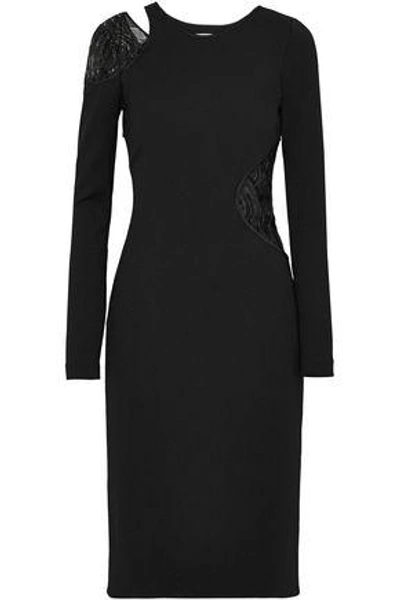 Shop Jason Wu Woman Lace-paneled Cutout Ponte Dress Black