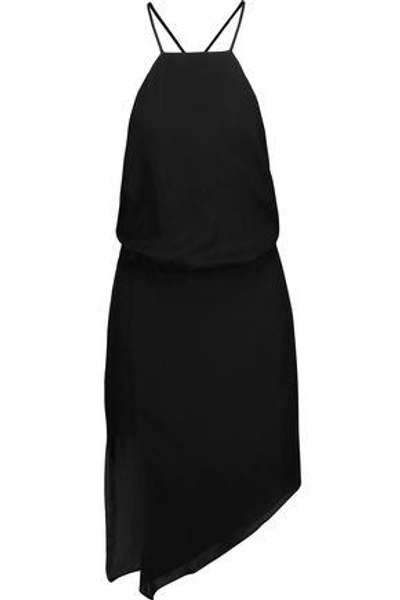 Shop Michelle Mason Asymmetric Chiffon-paneled Silk Dress In Black