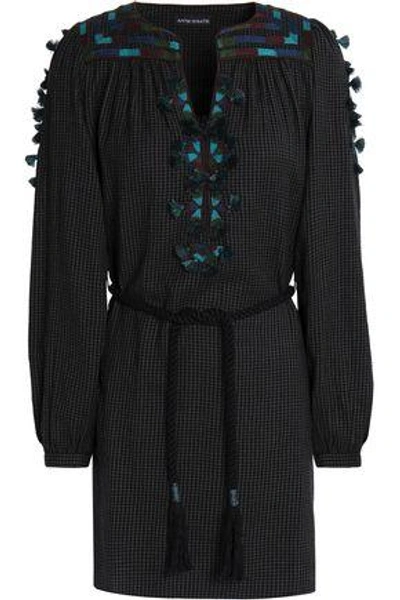 Shop Antik Batik Woman Belted Embroidered Cotton Dress Black