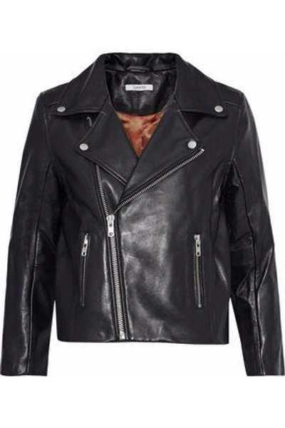 Shop Ganni Woman Passion Leather Biker Jacket Black