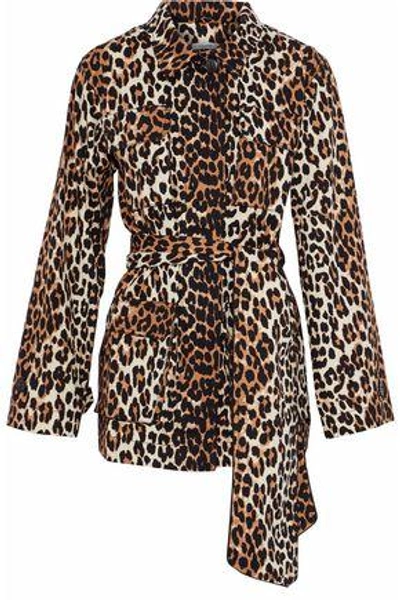 Shop Ganni Woman Leopard-print Cotton-twill Jacket Animal Print
