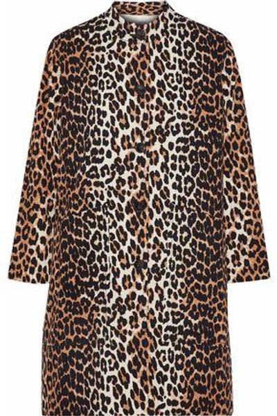 Shop Ganni Woman Leopard-print Cotton-twill Jacket Animal Print