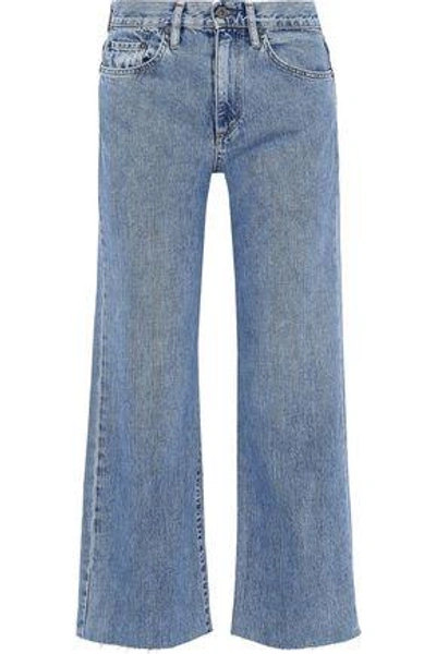 Shop Simon Miller Woman Marlo Cropped Mid-rise Wide-leg Jeans Mid Denim